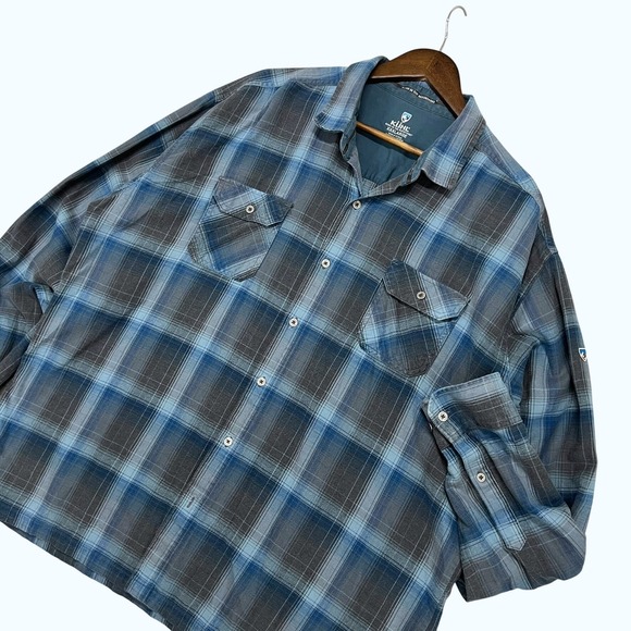 Kuhl Other - KUHL Mens Plaid Long Sleeve Button Up Shirt 3XL Hiking Outdoor Blue Gray Cotton